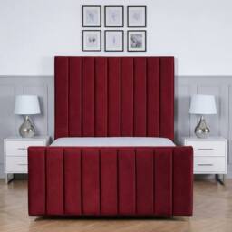 Living Comfort Bedz Zenith Plush Velvet Upholstered Bed Slatted Base with 48Inch Headboard in Maroon - Size: Small Double - thumbnail 2