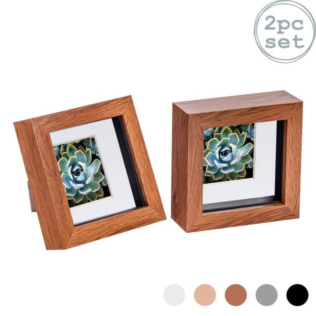 "Nicola Spring 3D Box Photo Frames - 4 x 4"" with 2 x 2"" Mount - Ivory Mount - Pack of 2 in Dark Brown" - image 1