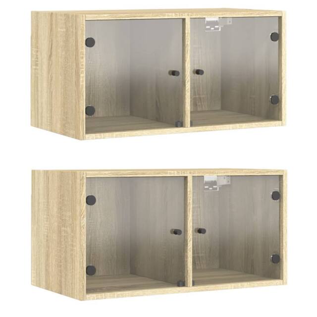 Berkfield Home Wall Cabinets with Glass Doors 2 pcs Sonoma Oak 68.5x37x35 cm in Light Tan - image 1