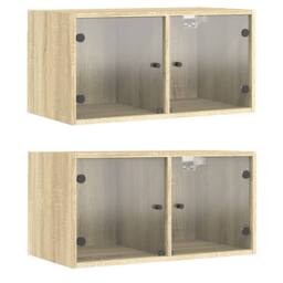 Berkfield Home Wall Cabinets with Glass Doors 2 pcs Sonoma Oak 68.5x37x35 cm in Light Tan - thumbnail 1
