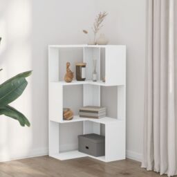 Berkfield Home Corner Bookcase 3-Tier White 50x50x102 cm Engineered Wood - Size: 50 x 50 x 102 cm - thumbnail 3