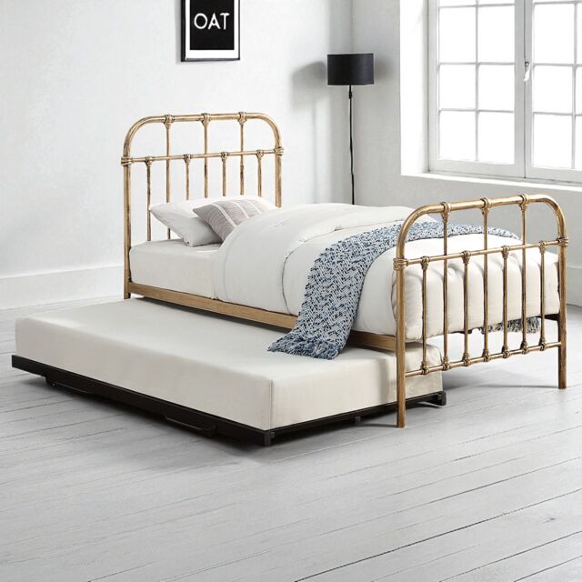 OAT Home Camden Distressed Antique Effect Hospital Style Metal Single Bed Frame & Guest Trundle in Bronze - image 1