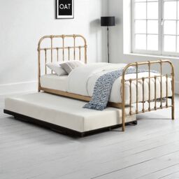 OAT Home Camden Distressed Antique Effect Hospital Style Metal Single Bed Frame & Guest Trundle in Bronze