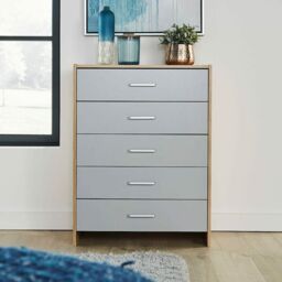 Home Source Chest 5 Drawers Bedroom Oak Black Storage Organiser Bedside Cabinet in Grey - thumbnail 5