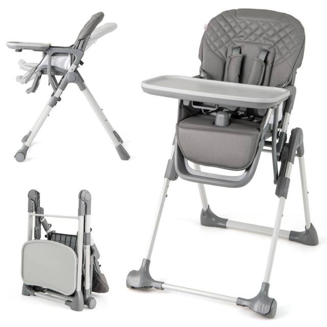Costway Foldable Baby High Chair Height Adjustable Highchair w/Detachable Tray in Grey - image 1