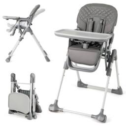Costway Foldable Baby High Chair Height Adjustable Highchair w/Detachable Tray in Grey