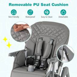 Costway Foldable Baby High Chair Height Adjustable Highchair w/Detachable Tray in Grey - thumbnail 9