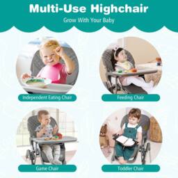 Costway Foldable Baby High Chair Height Adjustable Highchair w/Detachable Tray in Grey - thumbnail 6