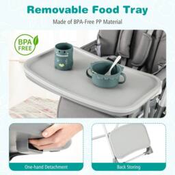 Costway Foldable Baby High Chair Height Adjustable Highchair w/Detachable Tray in Grey - thumbnail 7