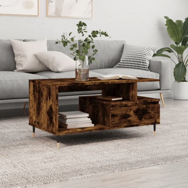 Berkfield Home Coffee Table Smoked Oak 90x49x45 cm Engineered Wood in Brown - Size: 90 x 49 x 45 cm - image 1