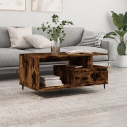 Berkfield Home Coffee Table Smoked Oak 90x49x45 cm Engineered Wood in Brown - Size: 90 x 49 x 45 cm - thumbnail 1