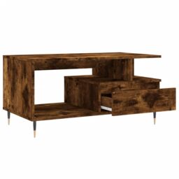 Berkfield Home Coffee Table Smoked Oak 90x49x45 cm Engineered Wood in Brown - Size: 90 x 49 x 45 cm - thumbnail 6