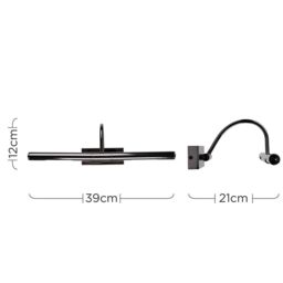 ValueLights Capri Black Chrome Adjustable Twin Bulb Picture Wired Wall Light - thumbnail 8