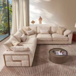 Stratus Interiors Jupiter Large Corner Sofa Bronze Accent in Beige - thumbnail 1