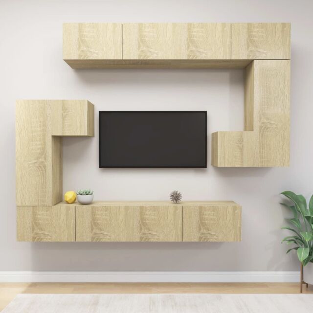 Berkfield Home 8 Piece TV Cabinet Set Sonoma Oak Engineered Wood in Brown - image 1