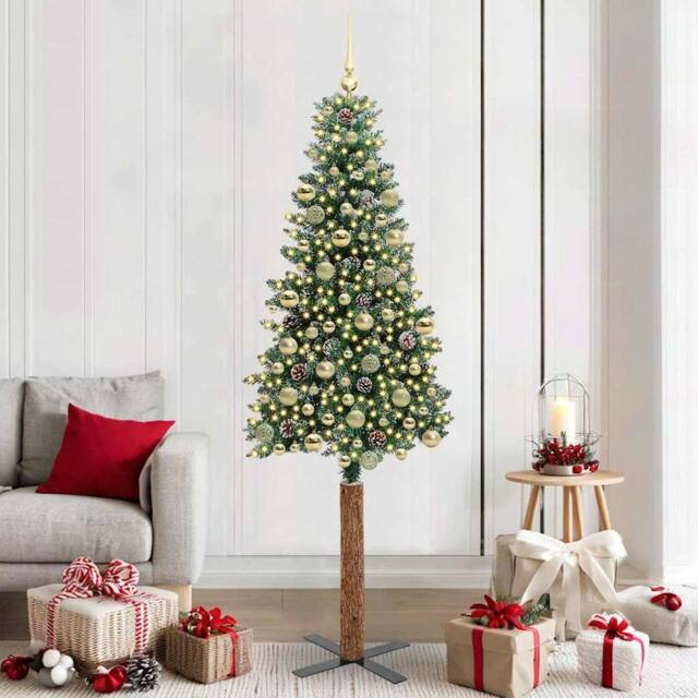 Berkfield Home Slim Christmas Tree with 300 LEDs Green & White 210 cm - image 1