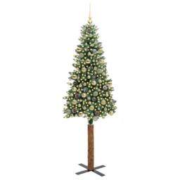 Berkfield Home Slim Christmas Tree with 300 LEDs Green & White 210 cm - thumbnail 3