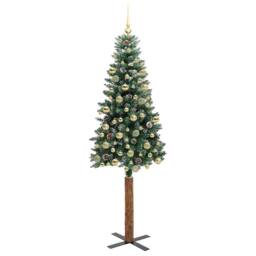 Berkfield Home Slim Christmas Tree with 300 LEDs Green & White 210 cm - thumbnail 4
