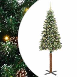 Berkfield Home Slim Christmas Tree with 300 LEDs Green & White 210 cm - thumbnail 2