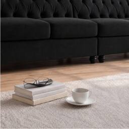 Sofaya Hampton 4 Seater Chesterfield Sofa Velvet Soft Cushion Couch in Black - Size: 4 Person - thumbnail 4