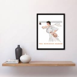"Artery8 Mischief Woman With Butterfly Net Vintage Framed Wall Art Print Penfield in White - Size: W12"" x H16""" - thumbnail 4