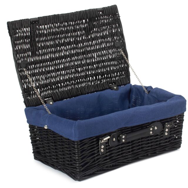 Red Hamper Wicker 45cm Black Picnic Basket with Blue Lining - image 1