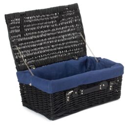 Red Hamper Wicker 45cm Black Picnic Basket with Blue Lining - thumbnail 1