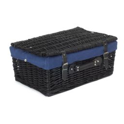 Red Hamper Wicker 45cm Black Picnic Basket with Blue Lining - thumbnail 2