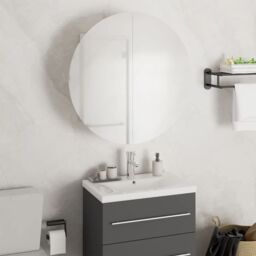 Berkfield Home Bathroom Cabinet with Round Mirror&LED White 47x47x17.5 cm