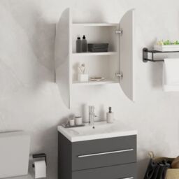 Berkfield Home Bathroom Cabinet with Round Mirror&LED White 47x47x17.5 cm - thumbnail 4