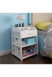 Living and Home Hollow Carved Bird Pattern Side Table Nightstand Shelf Bedroom Cabinet with Drawer in White - thumbnail 5