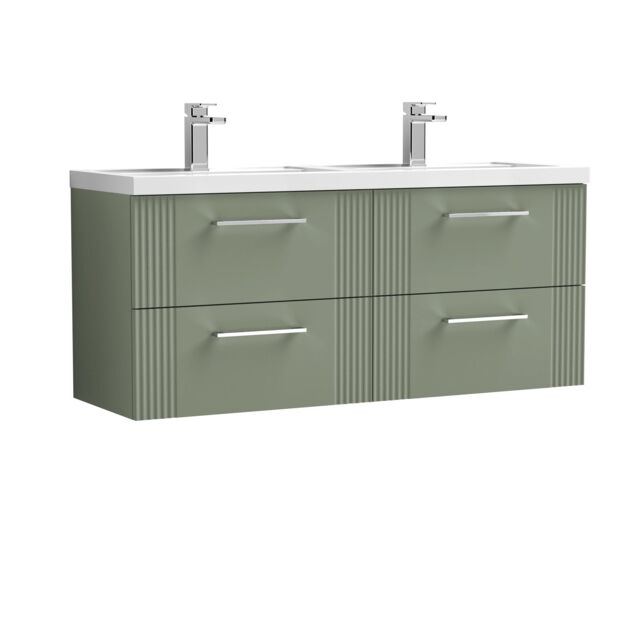 Balterley Wall Hung 4 Drawers Vanity Unit- 2 Polymarble Basin 1200mm, Satin Green - image 1