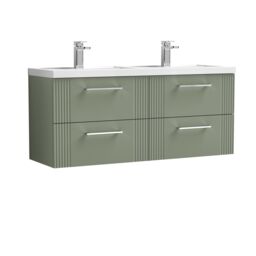 Balterley Wall Hung 4 Drawers Vanity Unit- 2 Polymarble Basin 1200mm, Satin Green