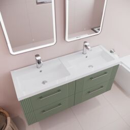 Balterley Wall Hung 4 Drawers Vanity Unit- 2 Polymarble Basin 1200mm, Satin Green - thumbnail 3