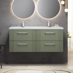 Balterley Wall Hung 4 Drawers Vanity Unit- 2 Polymarble Basin 1200mm, Satin Green - thumbnail 2