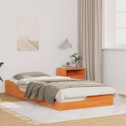 Berkfield Home Floor Bed Frame Wax brown 100 x 210 cm Solid pine wood - thumbnail 2