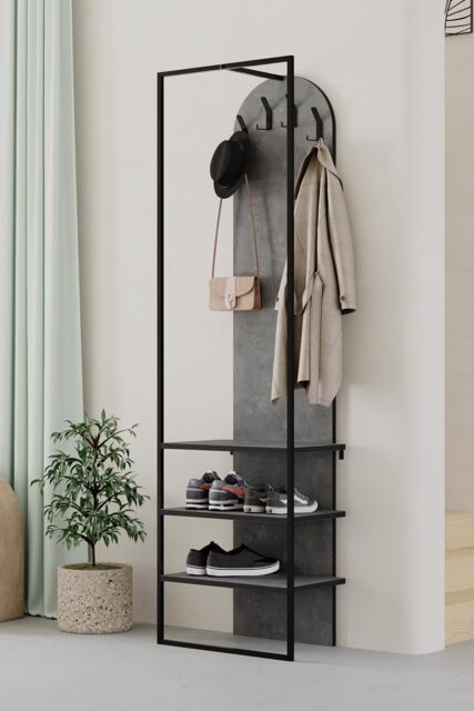 Hallway Furniture Shoe Storage Unit Coat Rack Retro Grey Tall Slim