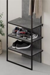 Hallway Furniture Shoe Storage Unit Coat Rack Retro Grey Tall Slim - thumbnail 3