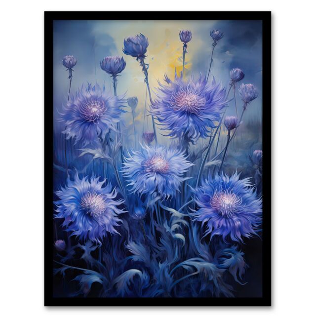 Artery8 Wall Art Print Ethereal Cornflower Meadow in Blue & Purple Framed Art Picture - Size: A4 - image 1