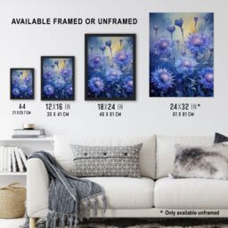 Artery8 Wall Art Print Ethereal Cornflower Meadow in Blue & Purple Framed Art Picture - Size: A4 - thumbnail 3
