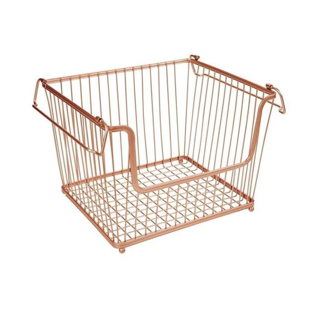 EONLION 1PCS Stackable Storage Basket Metal Wire in Rose Gold - Size: 500mm - image 1