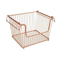 EONLION 1PCS Stackable Storage Basket Metal Wire in Rose Gold - Size: 500mm - thumbnail 1