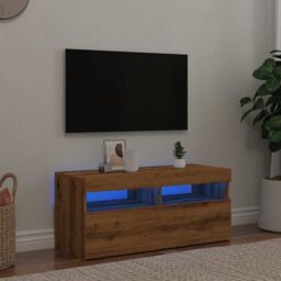 Berkfield Home TV Cabinet with LED Lights Artisan Oak 90x35x40 cm Engineered Wood in Brown - Size: 90 x 35 x 40 cm - thumbnail 4