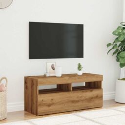 Berkfield Home TV Cabinet with LED Lights Artisan Oak 90x35x40 cm Engineered Wood in Brown - Size: 90 x 35 x 40 cm - thumbnail 5