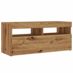 Berkfield Home TV Cabinet with LED Lights Artisan Oak 90x35x40 cm Engineered Wood in Brown - Size: 90 x 35 x 40 cm - thumbnail 6
