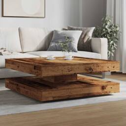 Berkfield Home Modern Coffee Table 360-Degree Rotatable Old Wood 90x90x34.5 cm in Brown - thumbnail 1