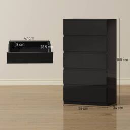 HOMCOM Bedroom Chest of Drawers, 5 Drawers Dresser, Drawer Unit, Black - thumbnail 3