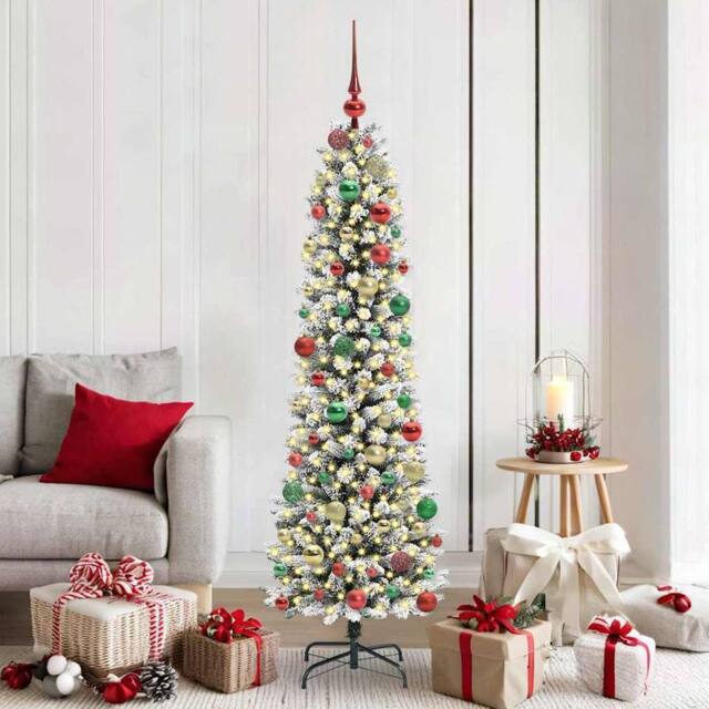 Berkfield Home Artificial Christmas Tree with 300 LEDs Green & white 180 cm - image 1
