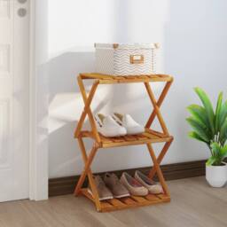 Berkfield Home 3-Tier Folding Shelf Brown 43x31x63 cm Solid Wood Acacia - Size: 43 x 31 x 63 cm - thumbnail 2