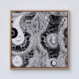 Warren Reed - Designer Abstract Moon & Sun Framed Canvas in Light Brown - Size: w40 inch x h40 inch - thumbnail 1